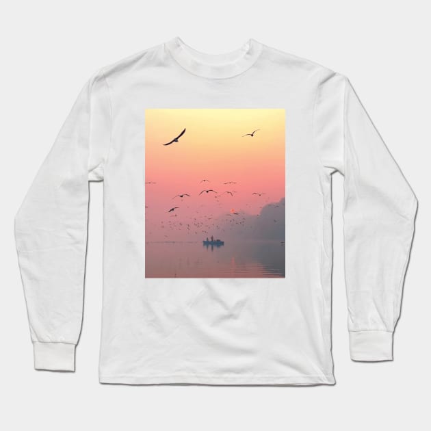 birds flying over body of water Long Sleeve T-Shirt by DREAMBIGSHIRTS